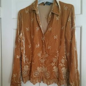 E.C.I. Brown Embroidered Cut Out Blouse NWT Sz PL